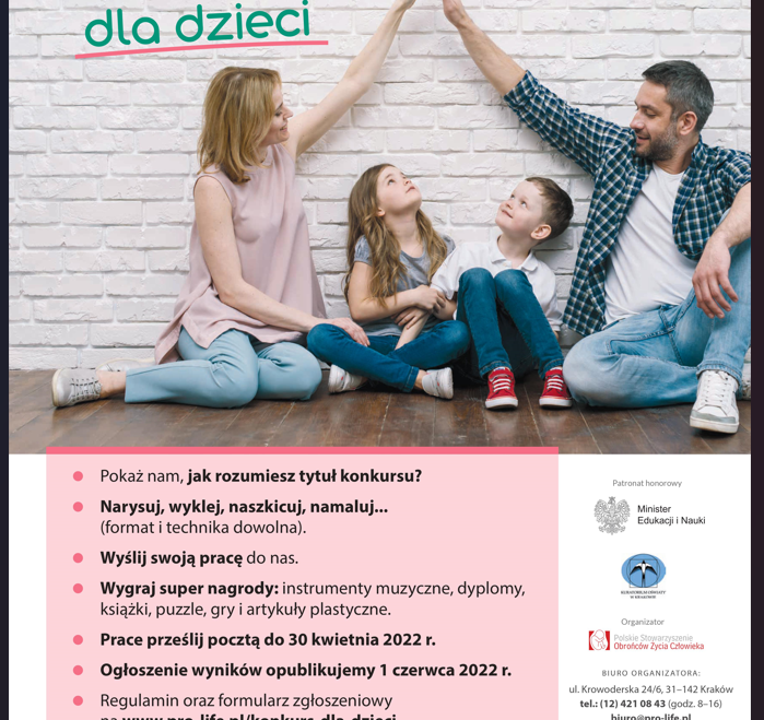Ogólnopolski Konkurs Plastyczny dla Dzieci           „Na początku była miłość – moja rodzina” – Edycja IV (2022)