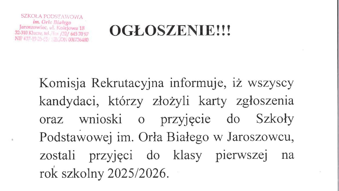 Ogłoszenie!